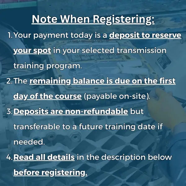 ENDURANT TRANSMISSION TRAINING DEPOSIT
