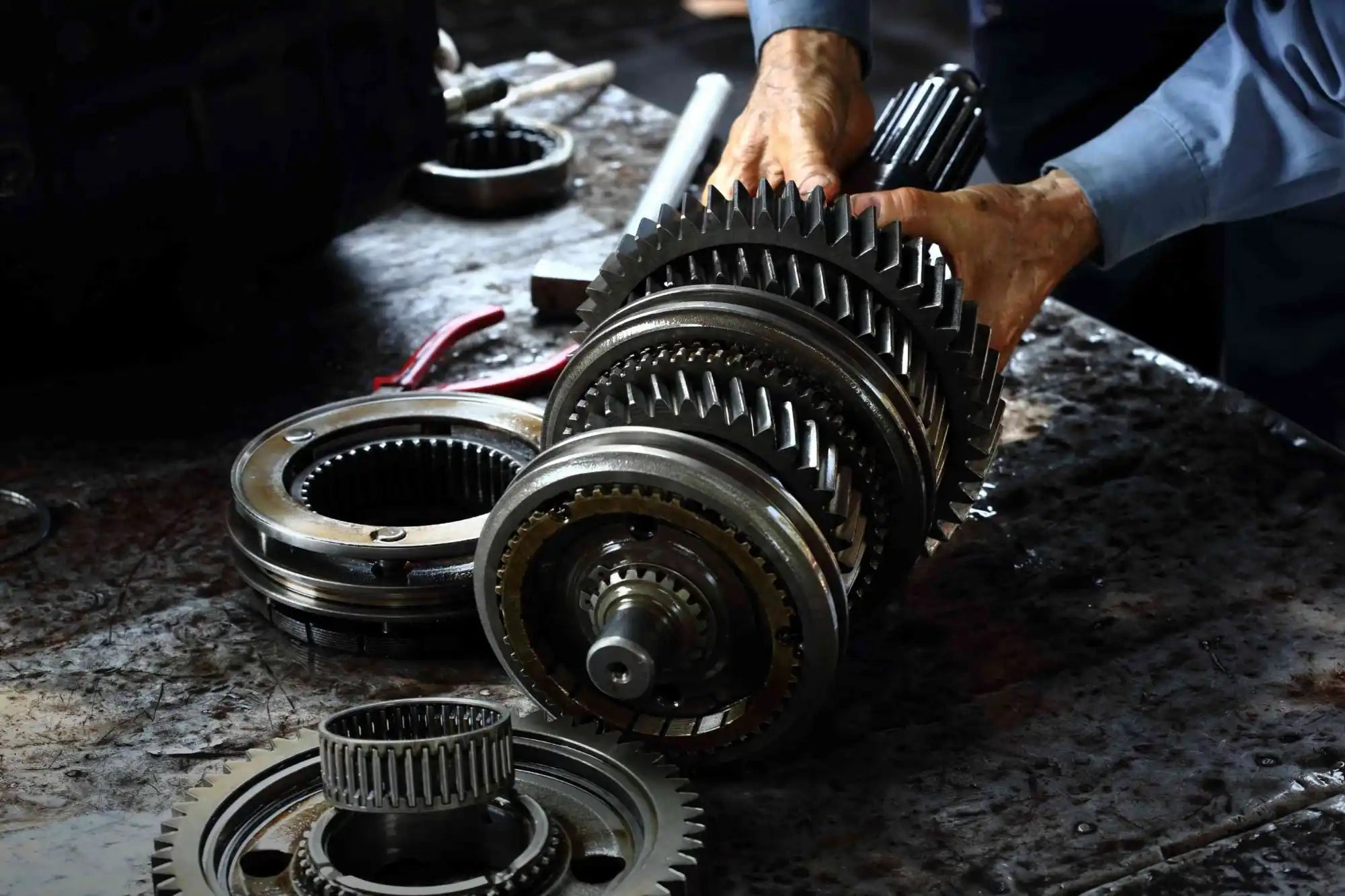 Disassembled transmission gears.